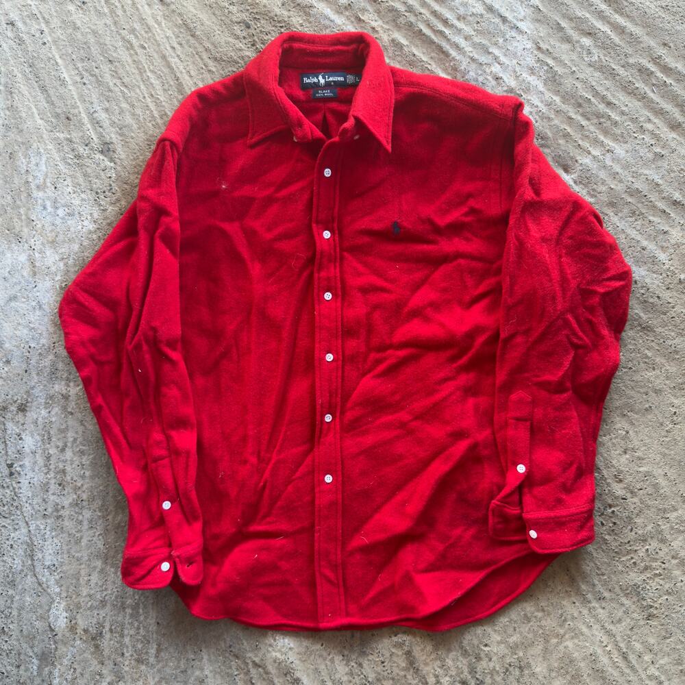 Vintage Polo Ralph Lauren Blake 100% Wool Shirt USA Men's Large Red Button up